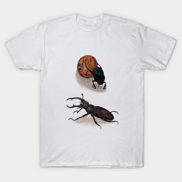 Stag beetle & Sacred scarab T-Shirt by Julia Doria Illustration